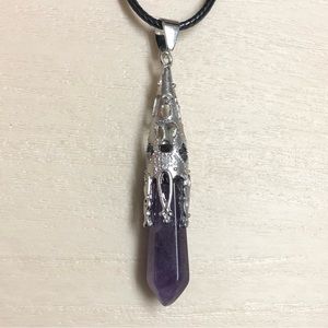 Amethyst Natural Stone Hexagonal Prism Pyramid Pendant Gemstone Necklace
